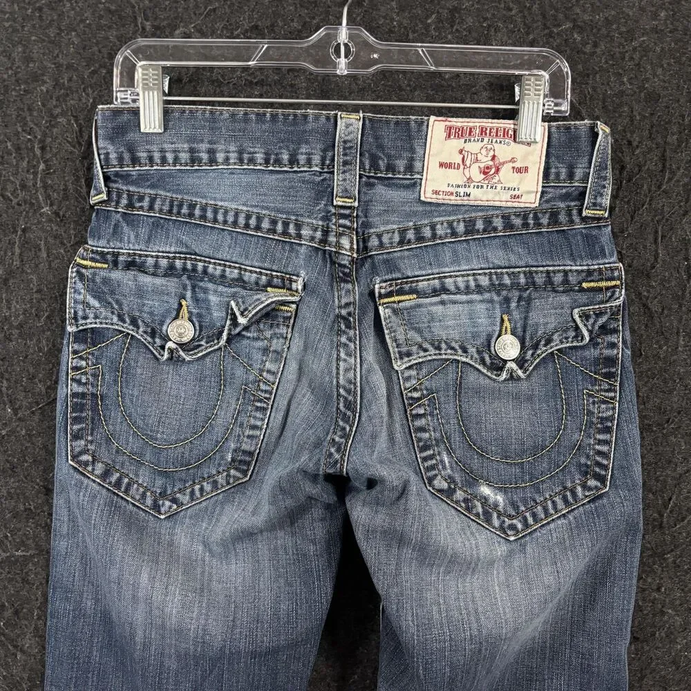 True Religion Lost Lagoon Jeans Mens 29 Blue Slim Flap Medium Wash Pockets